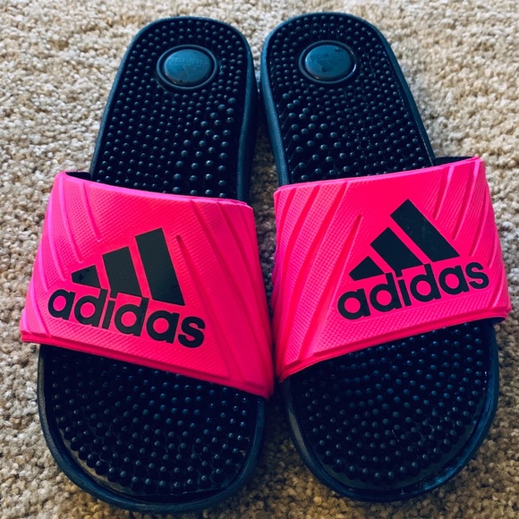 hot pink adidas slides